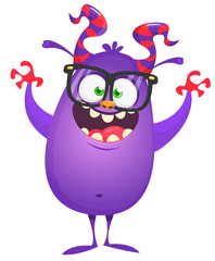 Funny cartoon monster creature character. Illustration of cute and happy alien. Halloween vector design isolated