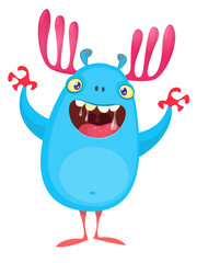Plakat Funny cartoon monster creature character. Illustration of cute and happy alien. Halloween vector design isolated