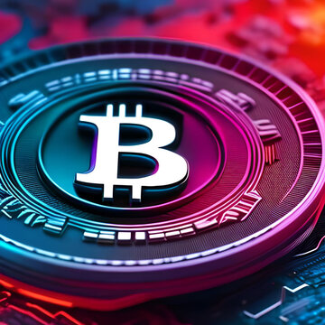 Bitcoin crypro currency in neon colors