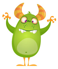Funny cartoon monster creature character. Illustration of cute and happy alien. Halloween vector design isolated