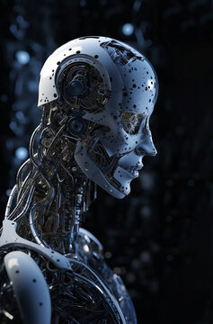 provoking and futuristic image representing artificial intelligence contemplating the meaning of life. Generative AI