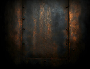 old rusty copper grunge bronze texture dark black background. Generative ai.