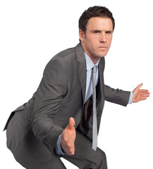 Businessman posing with hands out