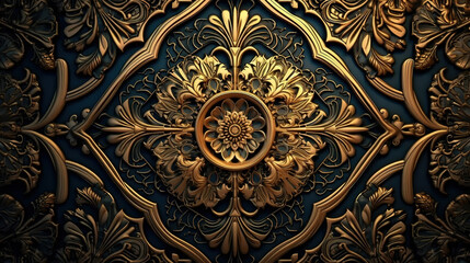 Fototapeta na wymiar Golden floral pattern remix from artwork. Generative Ai