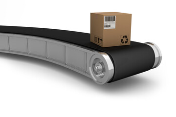 3D image of conveyor belt with coardboard box