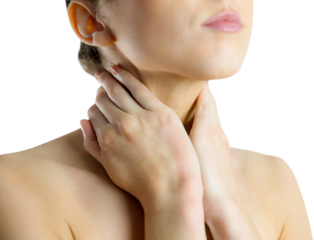 Midsection of nude woman with neck injury