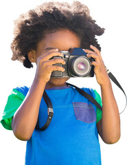 Young child holding digital camera
