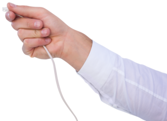 Close up of businessmans hand holding cable 