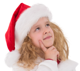 Festive little girl thinking and looking up