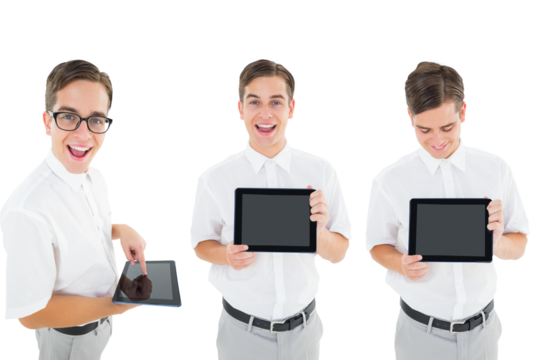 Nerd with tablet pc - Powered by Adobe