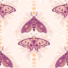 Vector pattern with night moths and moon phases