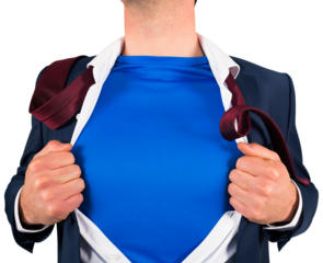 Businessman opening his shirt superhero style