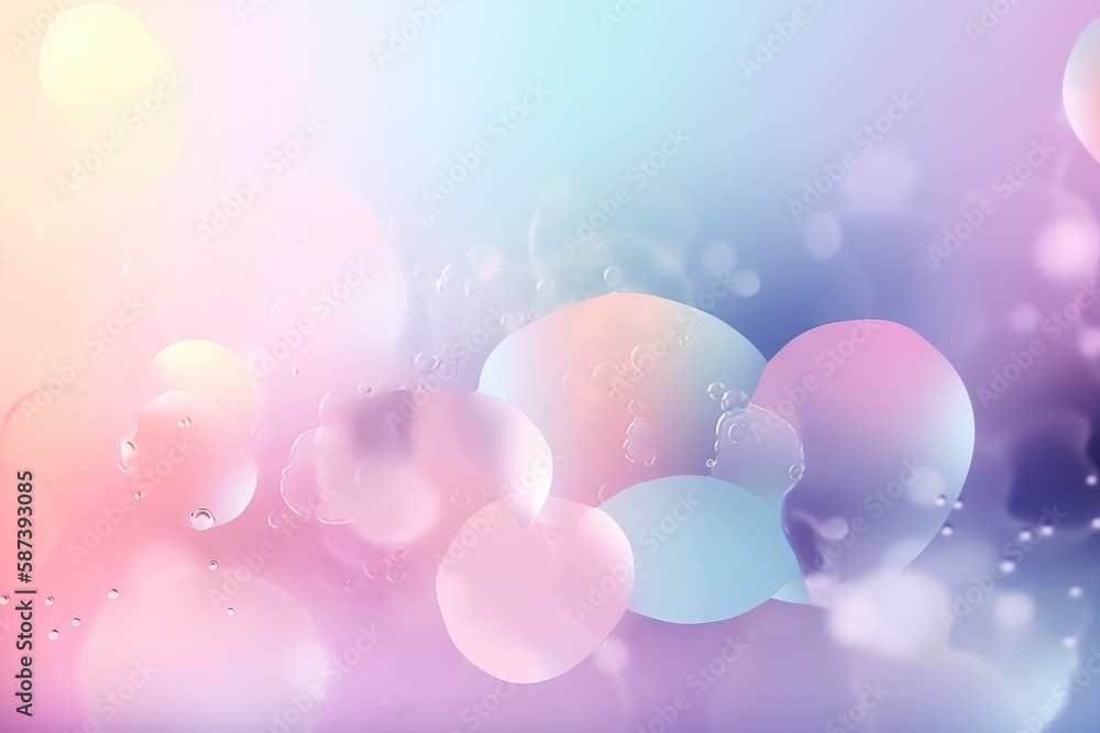 Poster a bunch of bubbles floating on top of a blue and pink background with a blurry image of the bubbles 