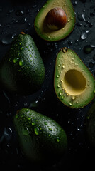 Freshly Hydrated Avocado Bliss: An Overhead Angle of a Seamless Background, Generative AI