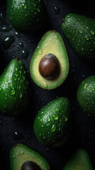 Freshly Hydrated Avocado Bliss: An Overhead Angle of a Seamless Background, Generative AI