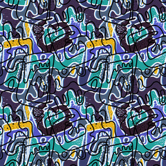 Abstract seamless urban pattern with wave colorful shapes