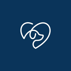 Dog head logo line in love shape