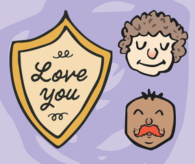 Love you text with shield icon on greeting card