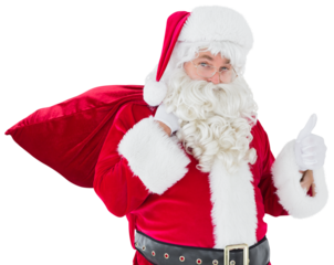 Santa claus with his sack and thumbs up