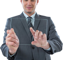 Businessman using futuristic digital tablet