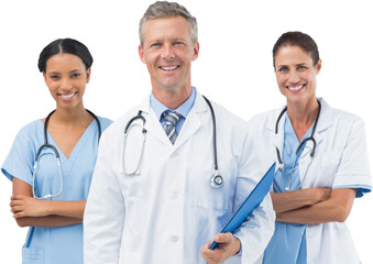 Portrait of male doctor with female staffs