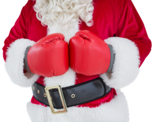 Mid section of santa with boxing gloves