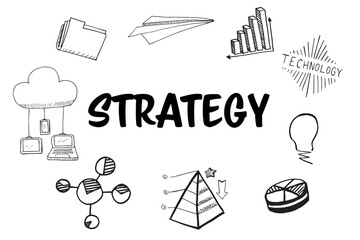 Strategy text with various web icons