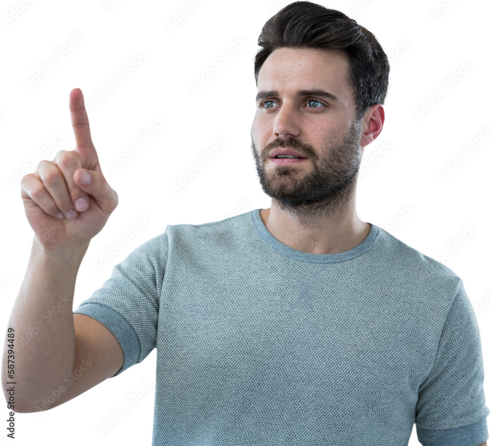 Poster man touching invisible screen