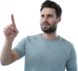 Man touching invisible screen 