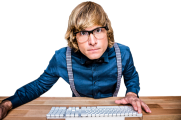 Hipster businessman looking closely the camera