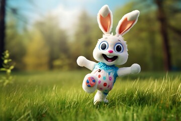 Easter eggs bunny, happy and colorful, wearing clothes. Generative AI
