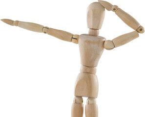 3d image of shocked wooden figurine pointing away