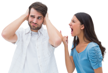 Angry brunette shouting at boyfriend