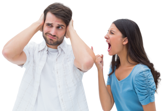 Angry brunette shouting at boyfriend