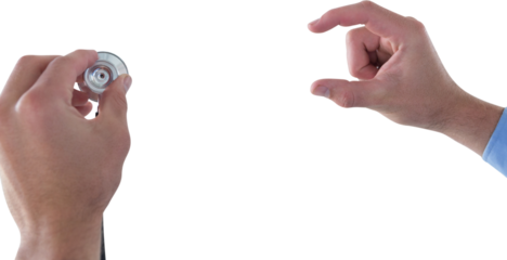 Cropped hand on doctor holding stethoscope while using invisible interface