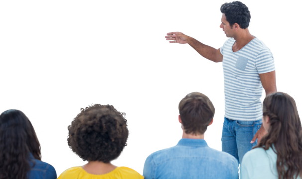 Casual businesswoman giving presentation to colleagues