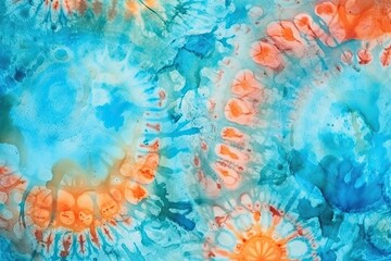 close up view of a painting featuring blue and orange colors. Generative AI