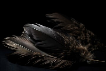  a feather is laying on a black surface with a black back ground and a black back ground with a black back ground and a black background with a black back ground with a.  generative ai