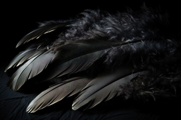  a pile of black feathers on a black background with a black background and a black background with a black background and a black background with a black background with a.  generative ai