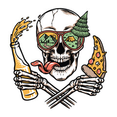 skull using glasses on the mountain