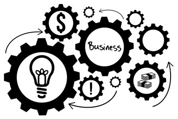 Black gear with symbols on white background