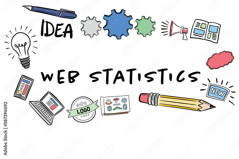 Poster web statistics text amidst various icons