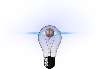 Digital composite image of human brain in light bulb