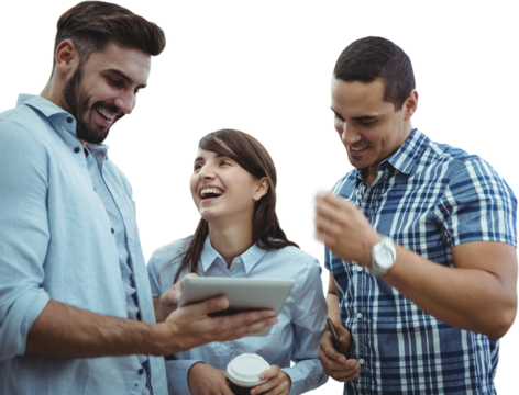 Happy business people planning over digital tablet - Powered by Adobe