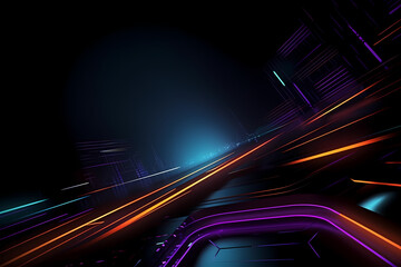 Obraz premium A futuristic CPU chipset with orange and blue lines as a stylish cyber background, Generative AI