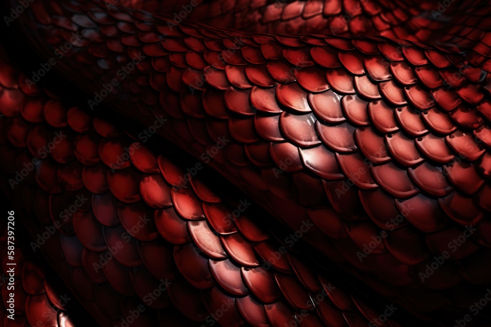 Aufkleber a close up of a red snake skin pattern on a black background with a red light shining through the sc