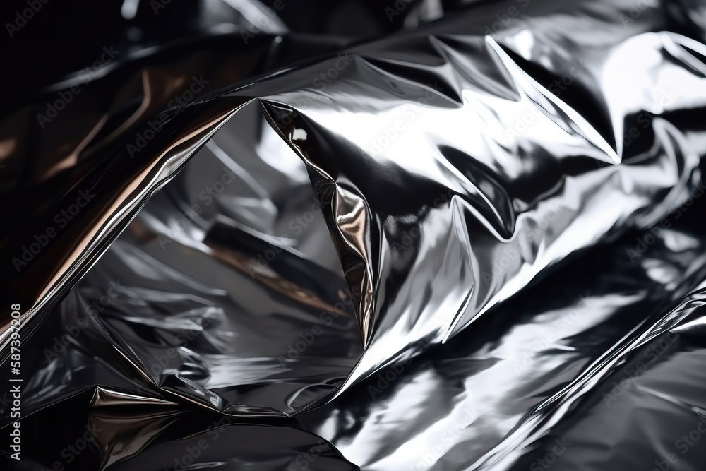Poster a shiny metallic material is shown in this close up picture of a shiny material with a black backgro