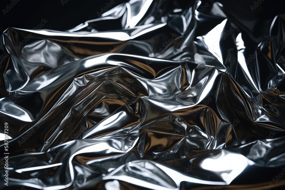 Poster a close up view of a shiny metal surface with a black background that is very dark and blurry and sh