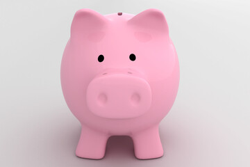 Pink piggy bank on white background