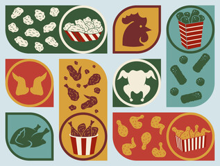 New vector-illustrated fried chicken banner design for social media marketing. With a creative menu concept ideal for restaurants or street food festival, Great for flyer, web posters, cover designs.